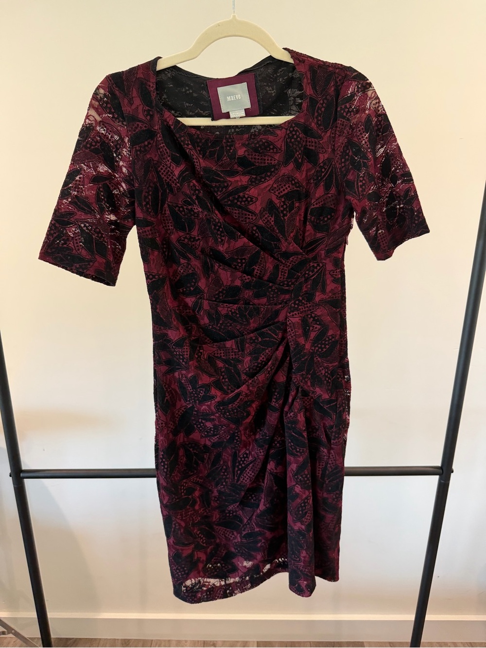Maeve Burgundy & Black Lace-Overlay Midi Dress